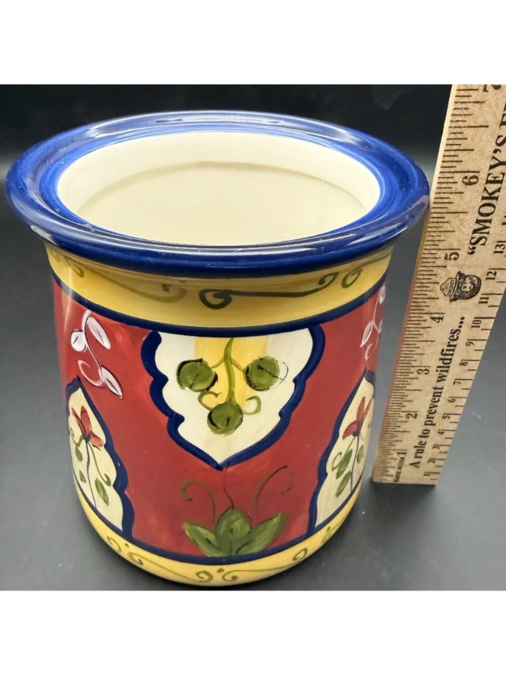 Pier 1 Imports Vallarta Hand-Painted Ceramic Canister 8-In Small Blue Finial Lid